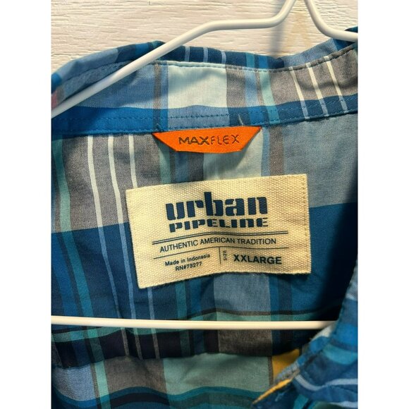 Urban Pipeline Shirt Men's XXL Tartan Plaid Max Flex Button Up Short Sleeve NWT - Picture 2 of 6